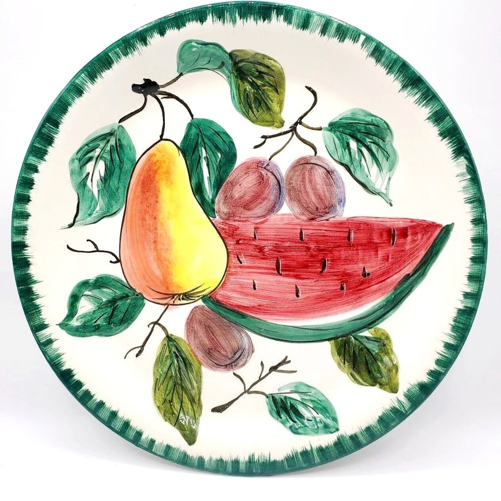 NSP Italian Fruit Platter Round Made in Italy Hand painted Handmade 12 inches